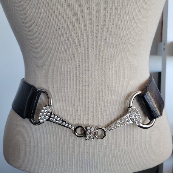 Chico's Women’s Rhinestone Snap Closure Elastic Waist Belt (Size: M) - Picture 1 of 15